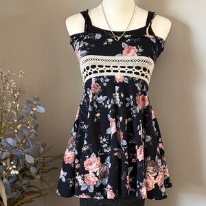 Floral Mini Dress with Lace Detail